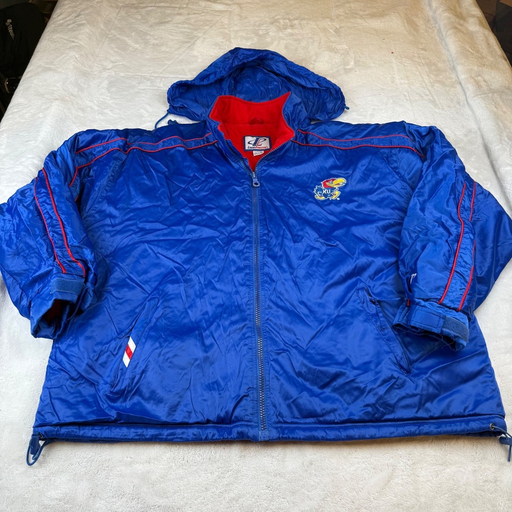 Vintage Kansas Jayhawks Logo Athletic Blue Puffer Jacket Men's 2XL‎